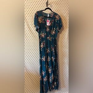 Xhilaration Teal Floral Maxi Dress